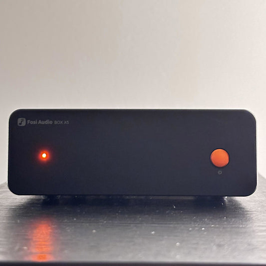 Front of Fosi Audio Box X5 Phono Preamplifier