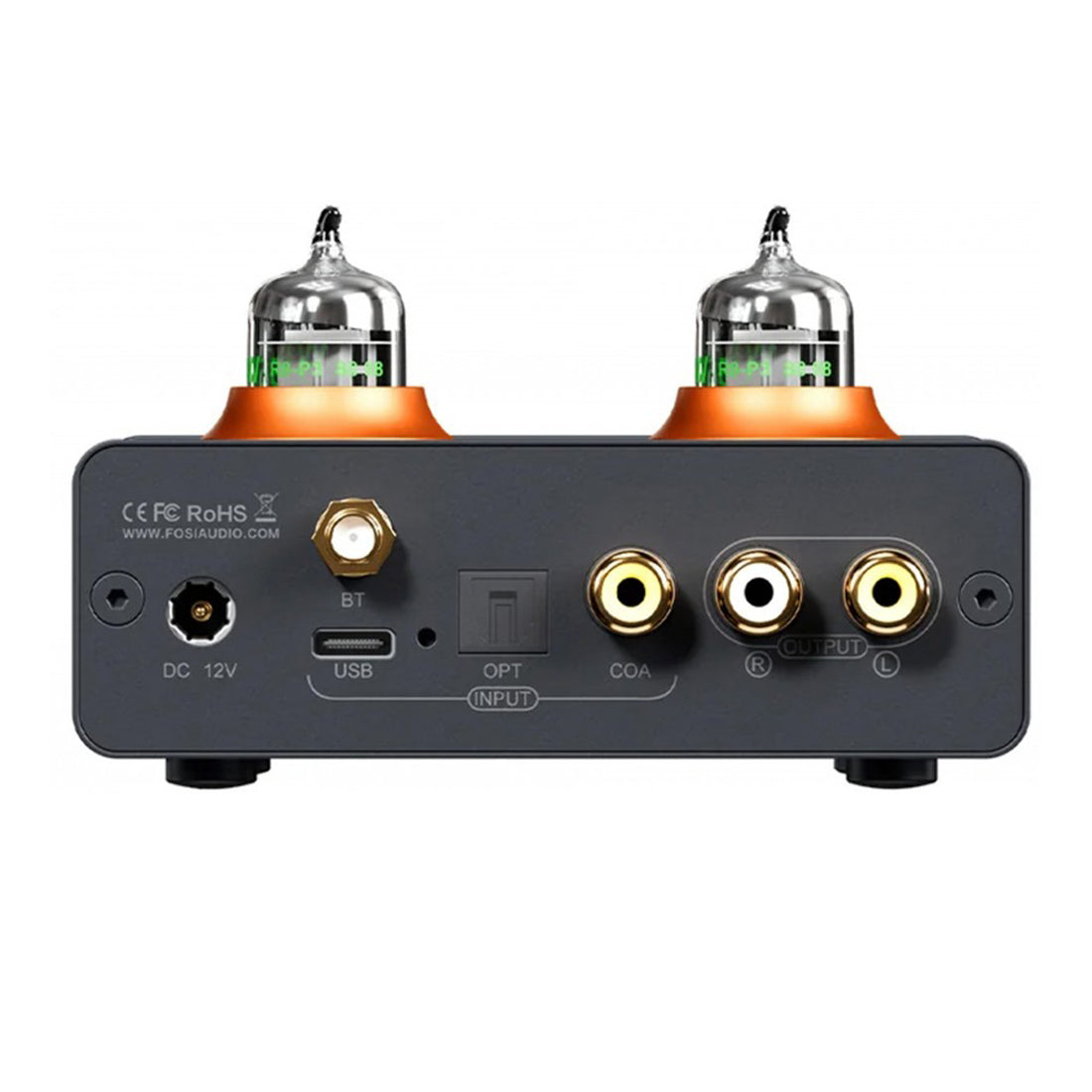 Back of Fosi Audio GR40 Tube DAC Headphone Amp Preamp
