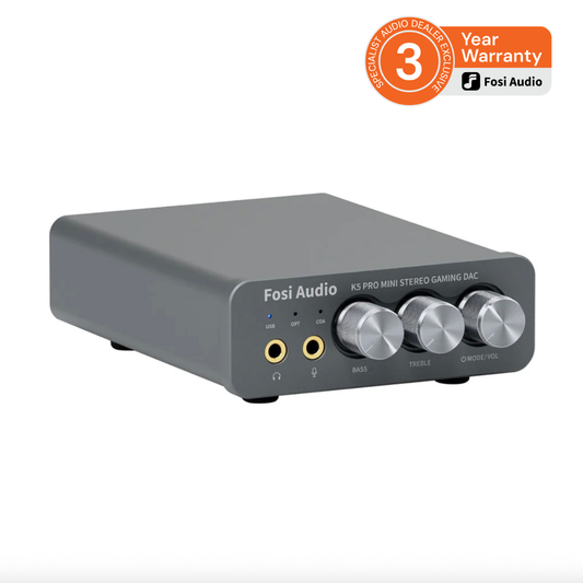 Fosi Audio K5 Pro Gaming DAC Headphone Amplifier with 3 year warranty badge