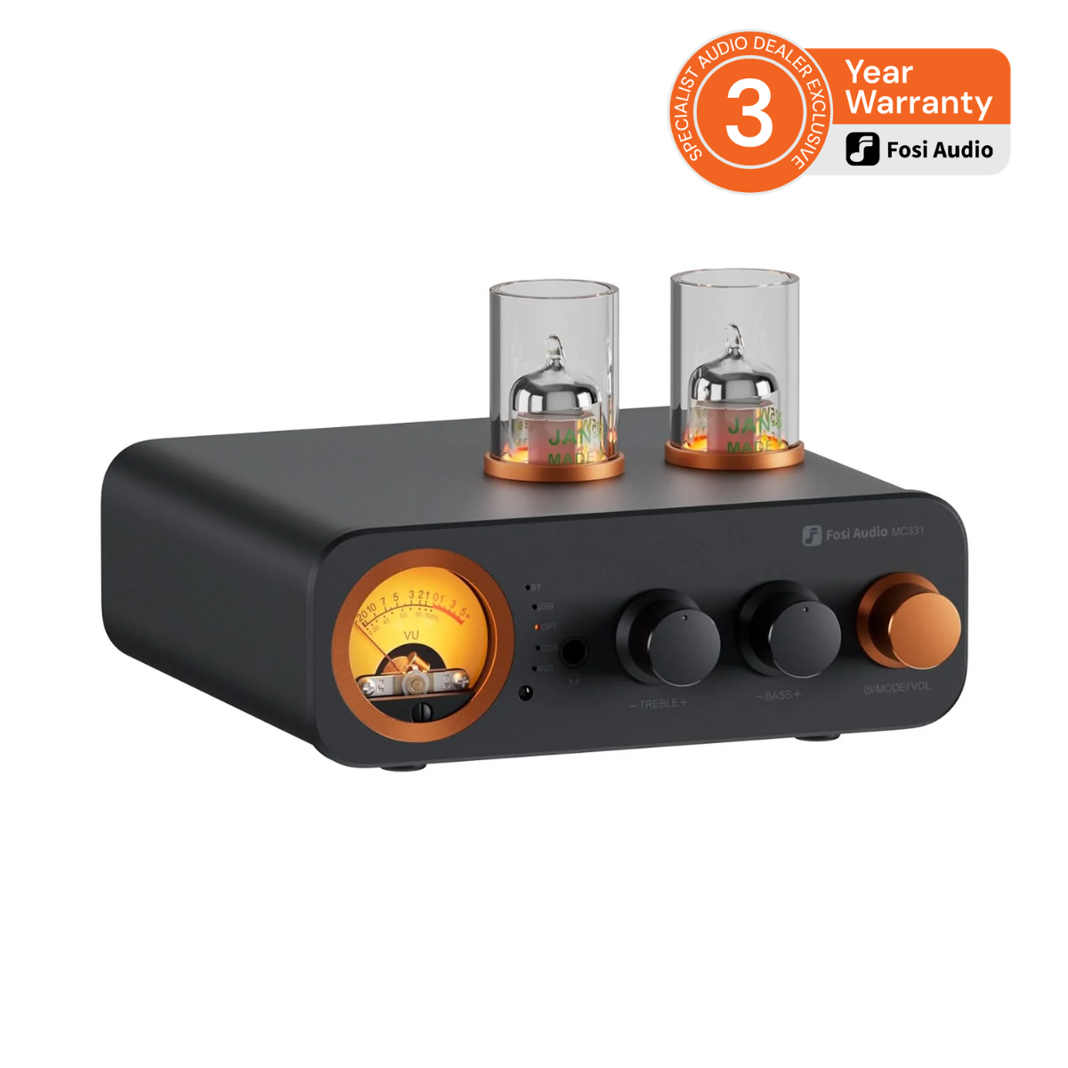 Fosi Audio MC331 Tube Integrated Bluetooth Amp with 3 year warranty badge