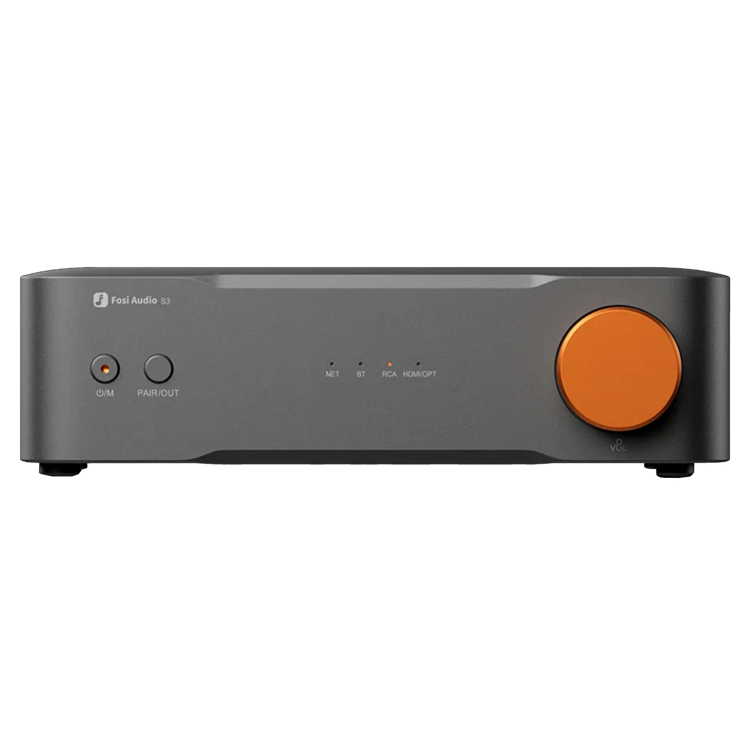 Front view of Fosi Audio S3 Balanced HiFi DAC Streamer on white background