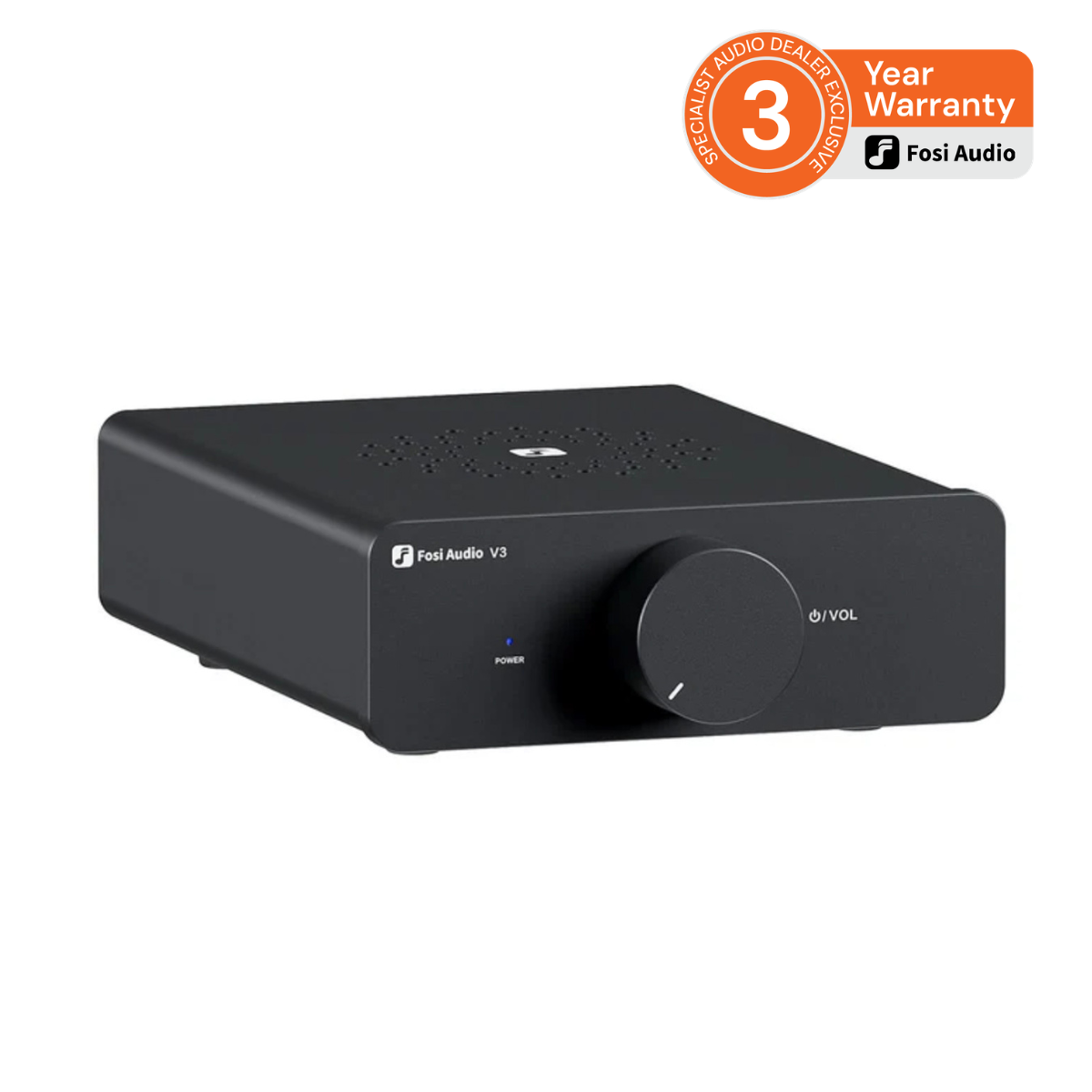 Fosi Audio V3 Stereo Amplifier with 3 year warranty badge