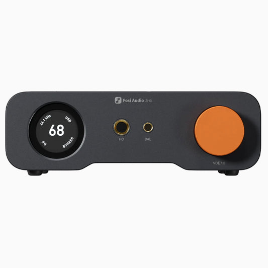 Front of Fosi Audio ZH3 Headphone Amp DAC Preamp on white background