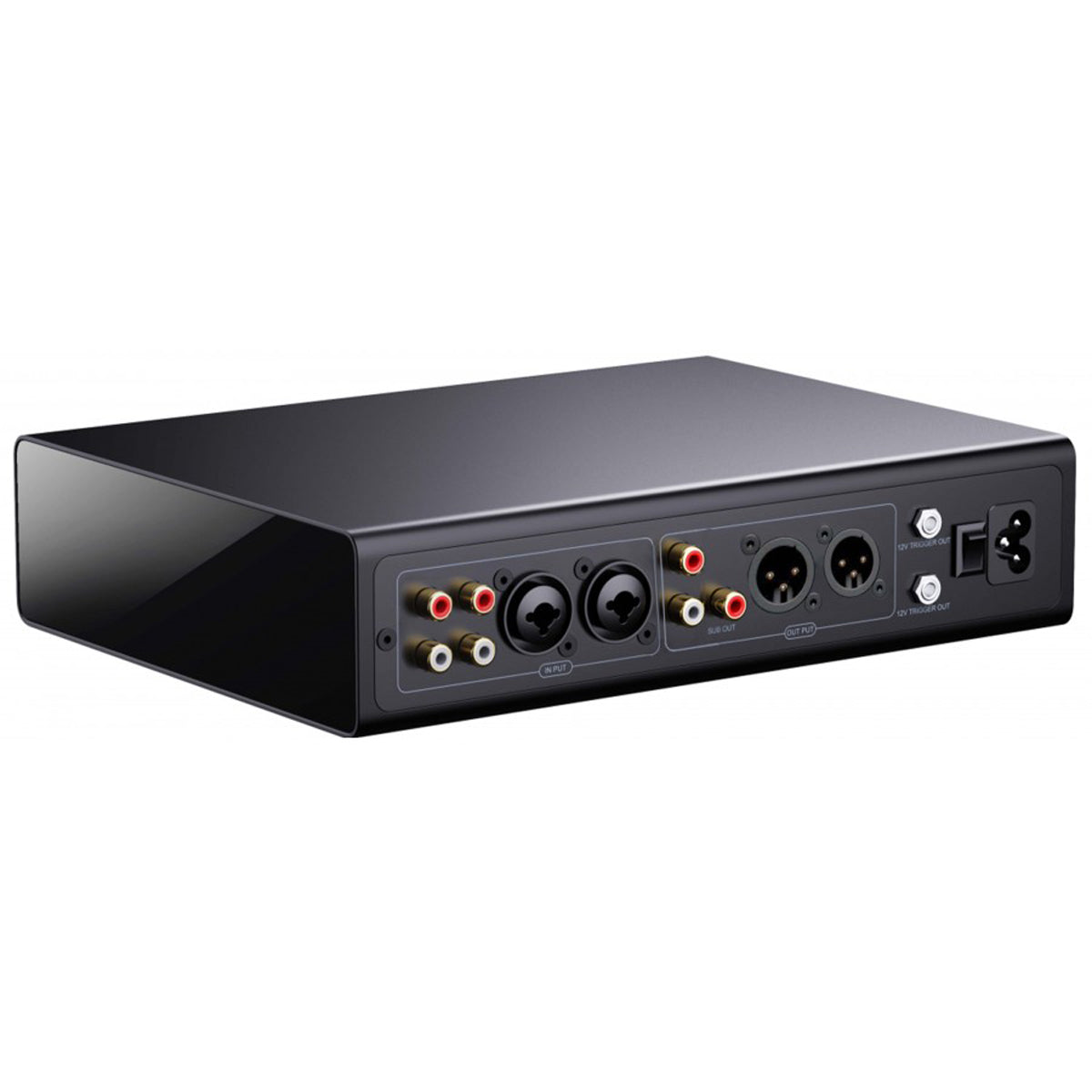 Back of Fosi Audio ZP3 Balanced Preamplifier on white background