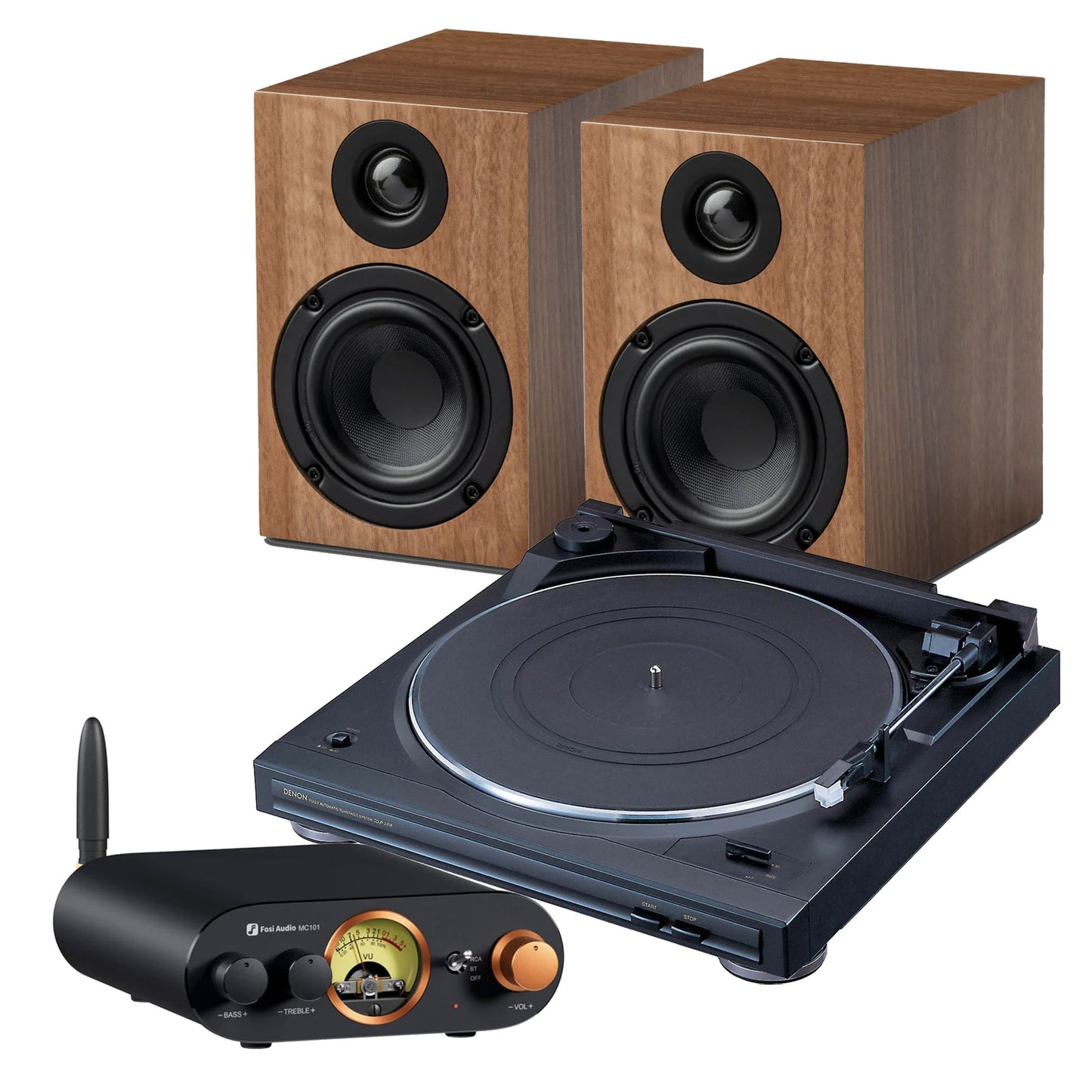 Fosi Pro-Ject Denon Bluetooth Turntable System in walnut