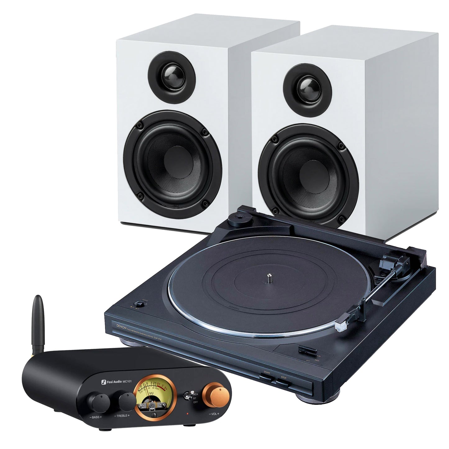 Fosi Pro-Ject Denon Bluetooth Turntable System in white
