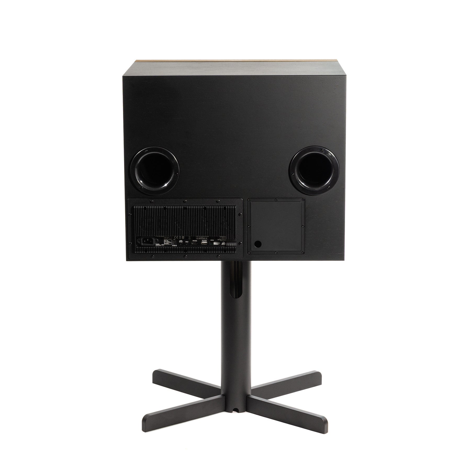 Rear view of black Geneva DeCon/XL Speaker on white background