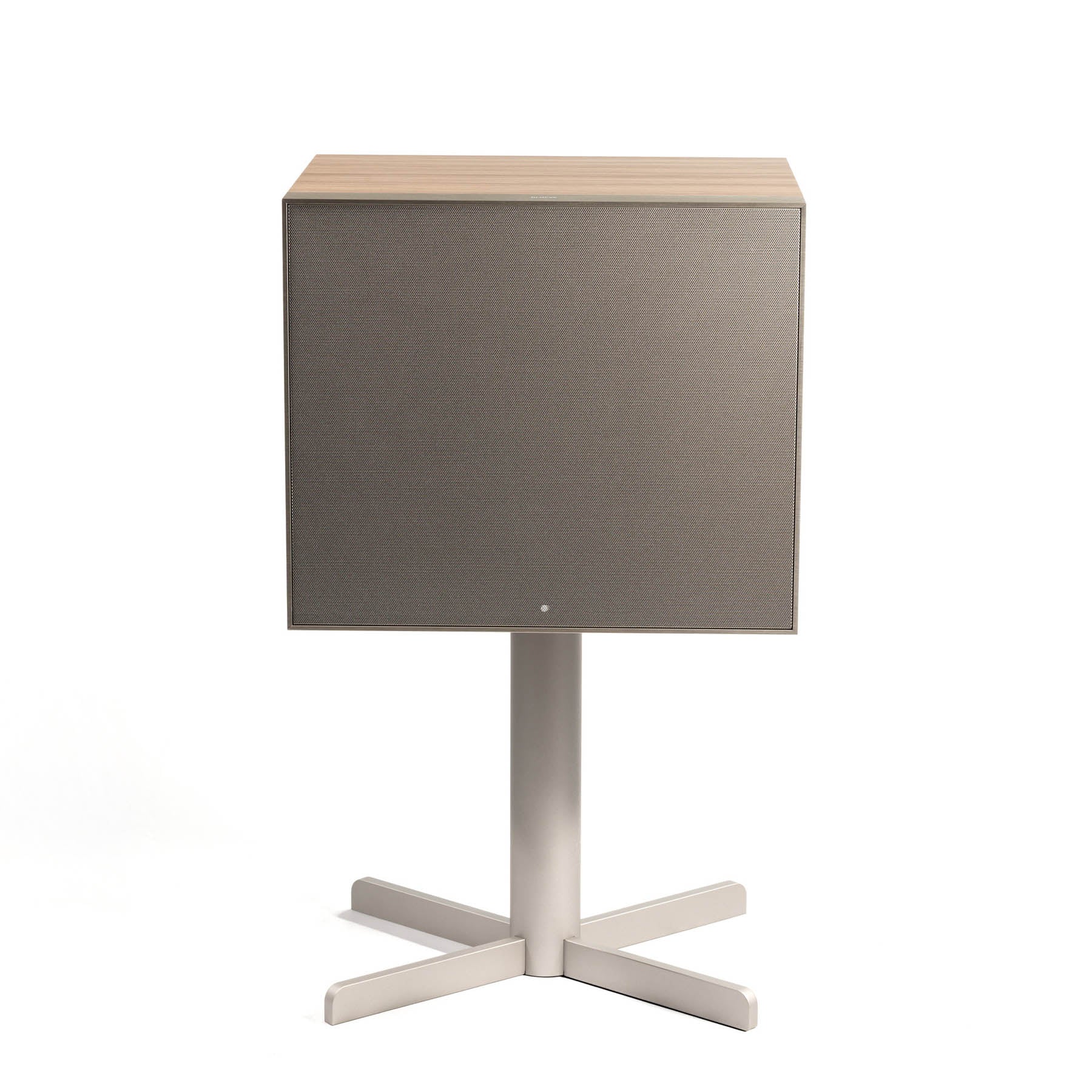 Front view of oak Geneva DeCon/XL Speaker on white background