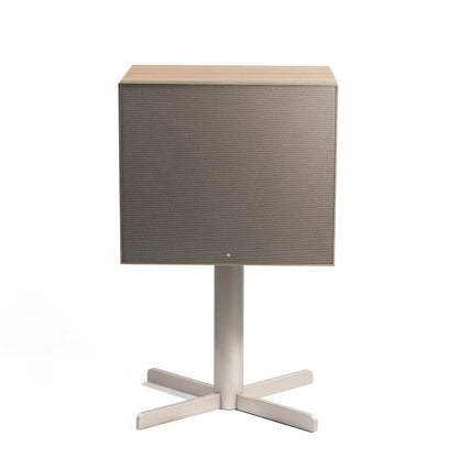 Front view of oak Geneva DeCon/XL Speaker on white background