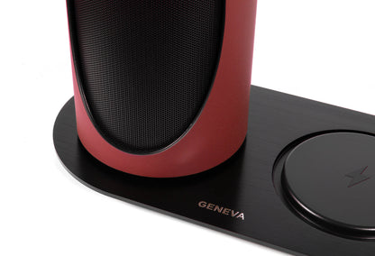 Close up of Geneva Duo in red on charging cradle