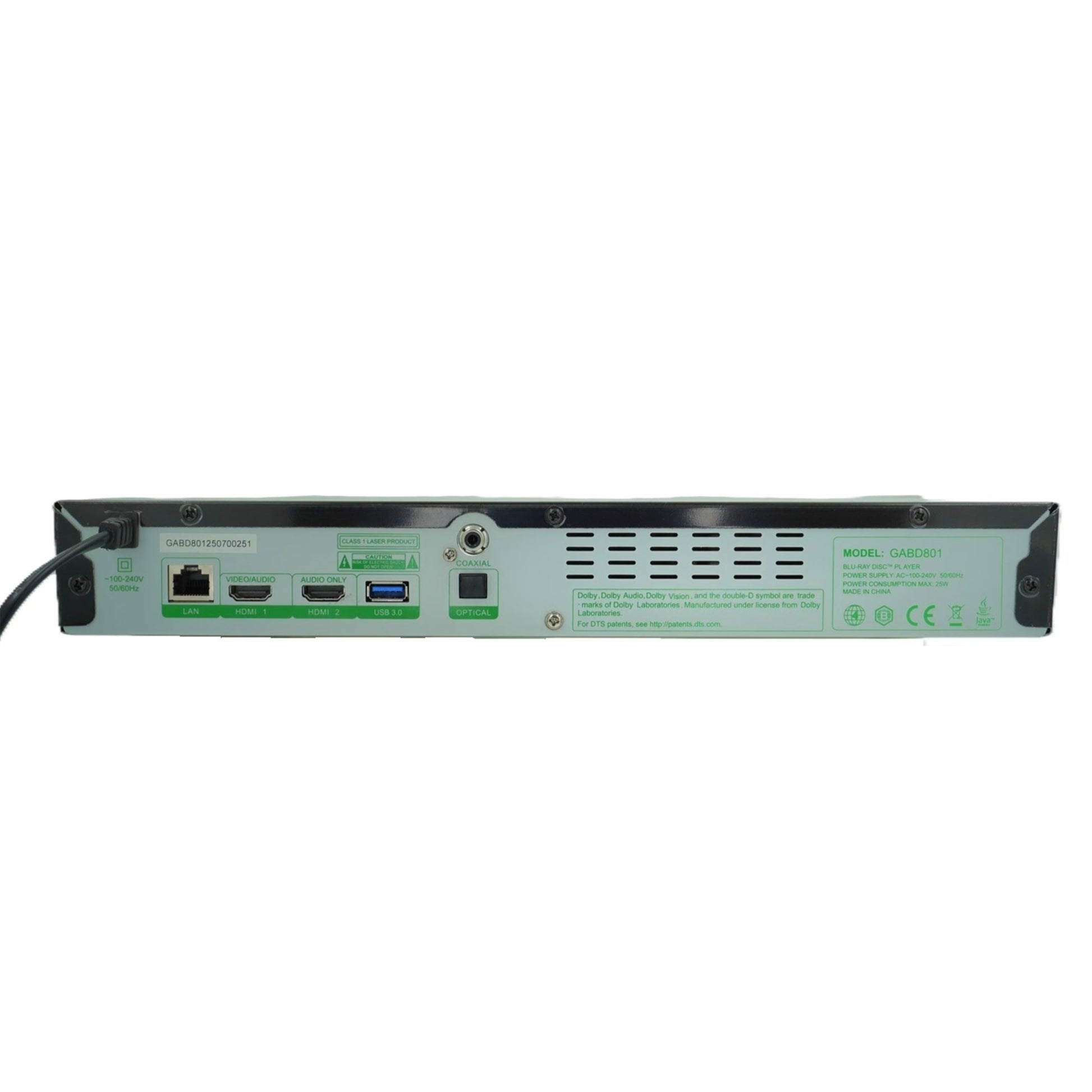 Rear view of Black Gotham Blu-ray Player 