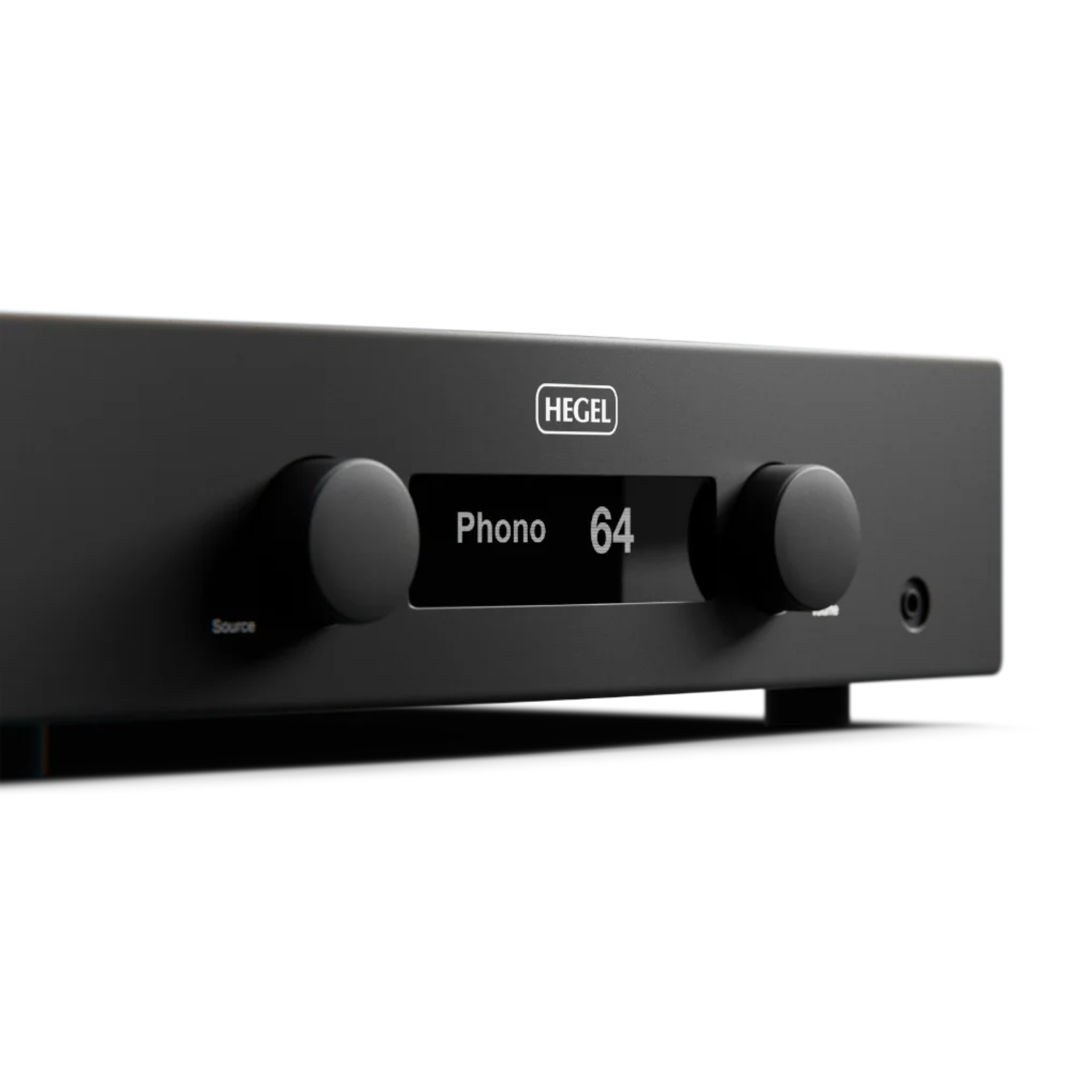 Close up view of Hegel A200 Integrated Amplifier on white background
