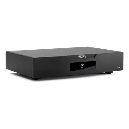 Angle view of black Hegel D50 Reference DAC on white background