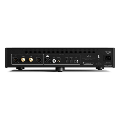 Black Hegel D50 Reference DAC with multiple ports on a white background