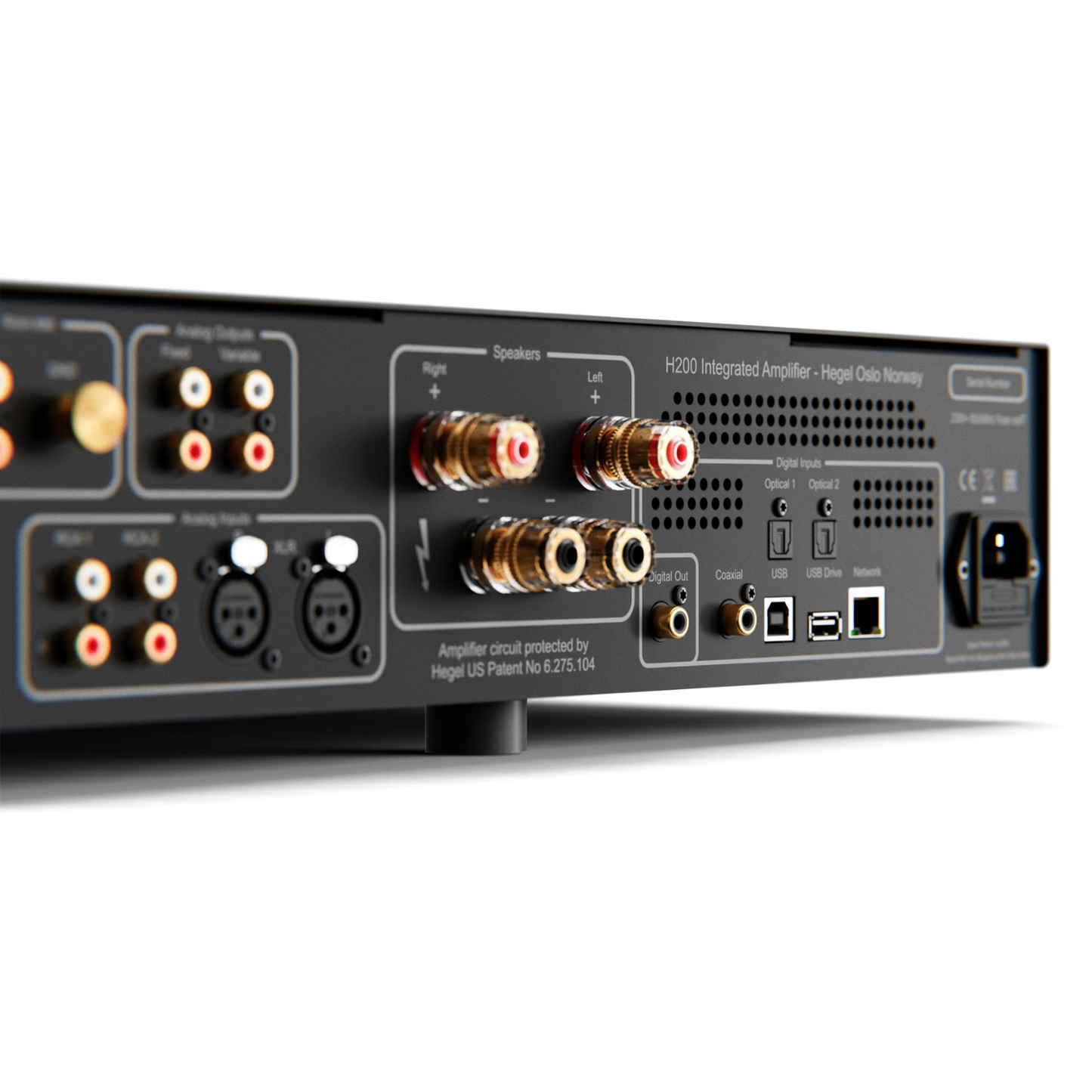 Back view of black Hegel H200 Integrated Amplifier