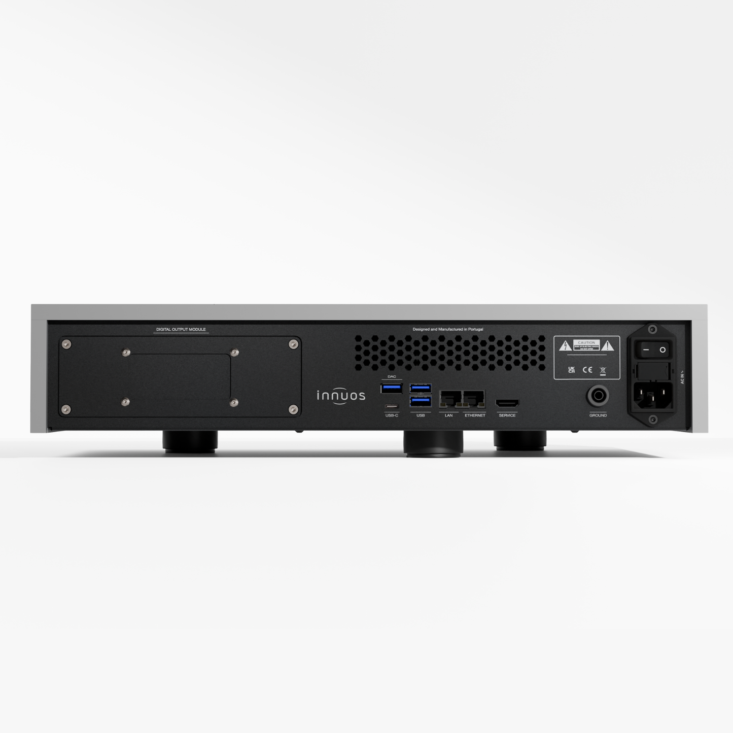 Back view of Innuos STREAM3 Music Streamer/Server in silver
