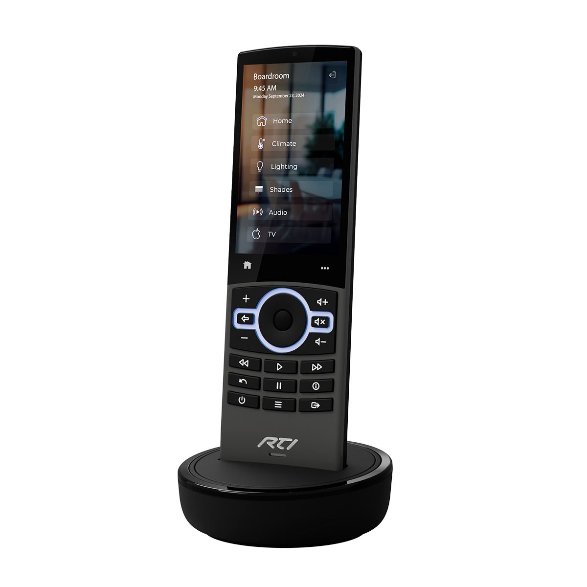 RTI ISR-4 Remote Control in charging cradle on white background