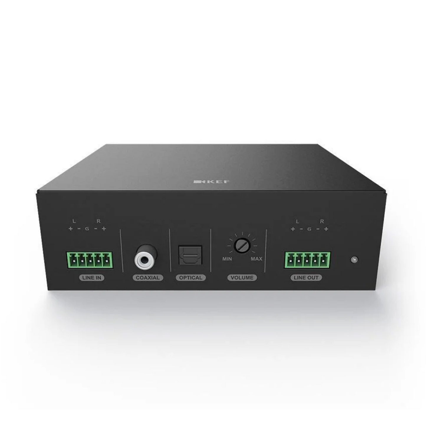 Top view of KEF BTS30 Bluetooth Keypad and Compact Amplifier System on a white background