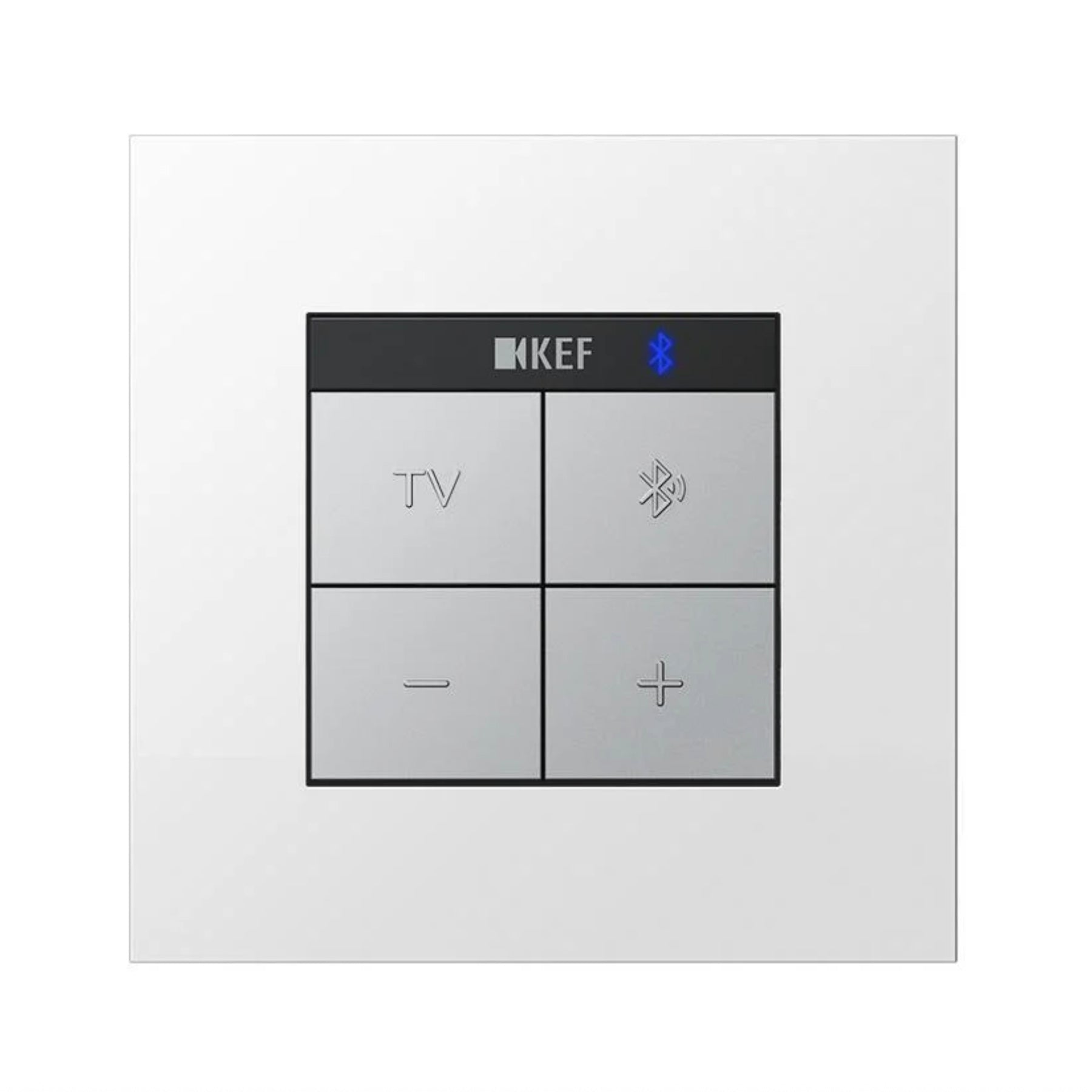 Control panel with KEF branding on a white background