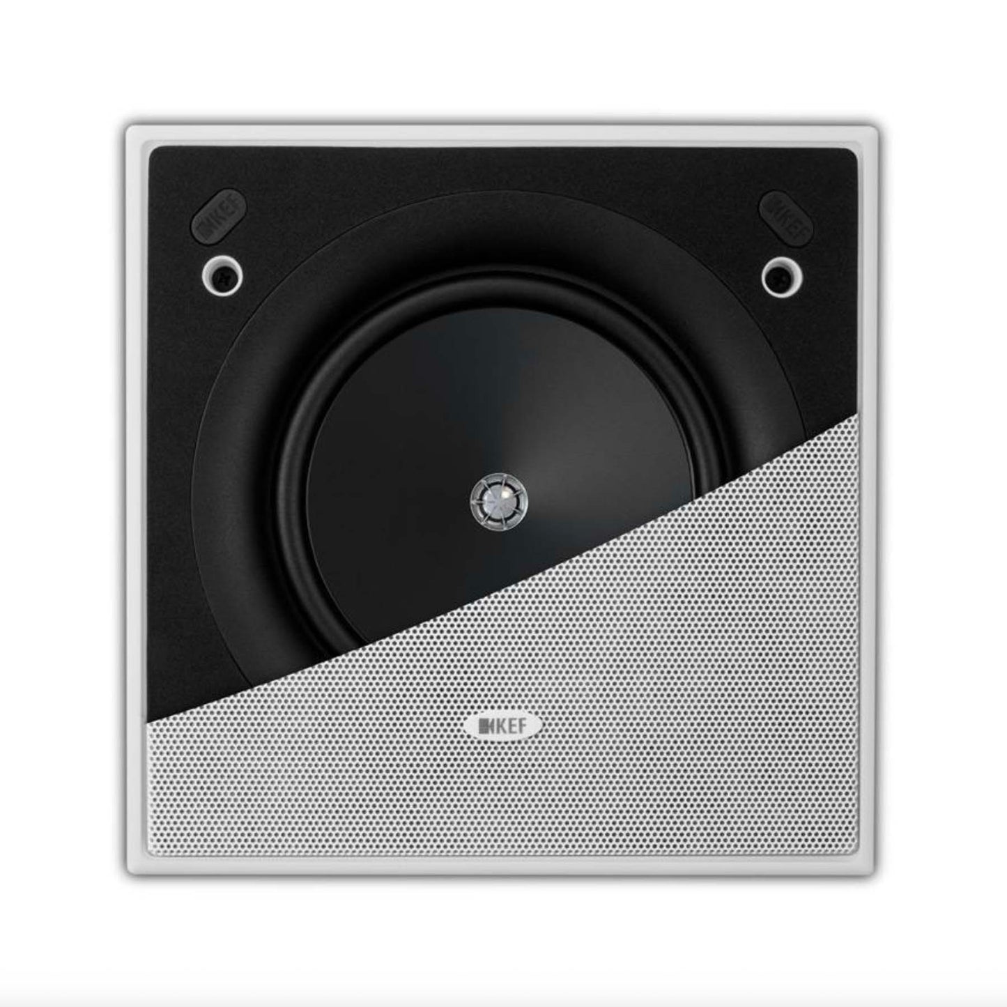 KEF Ci160.2CL In-Wall Speaker showing half the grille