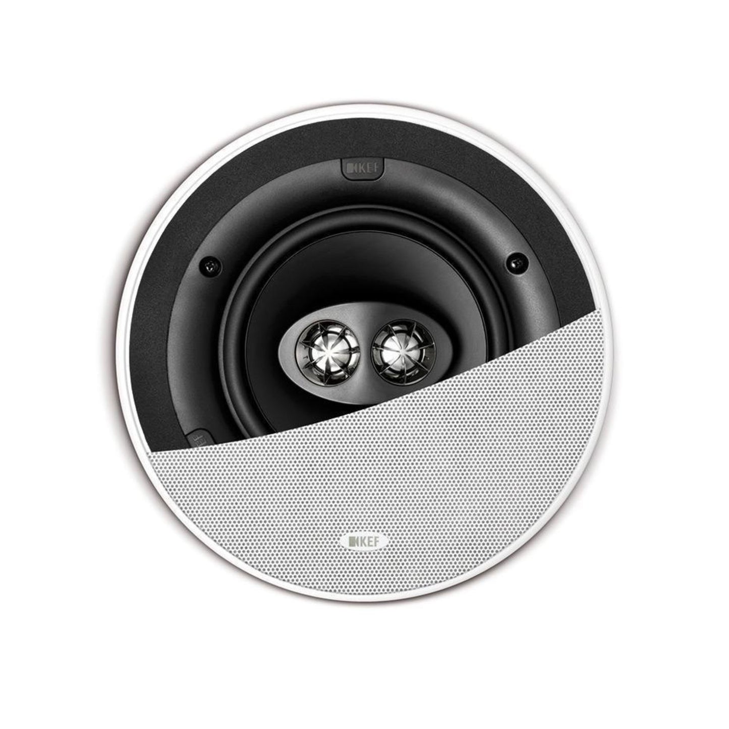 KEF Ci160CRDS Stereo In-Ceiling Speaker - showing half the white grille