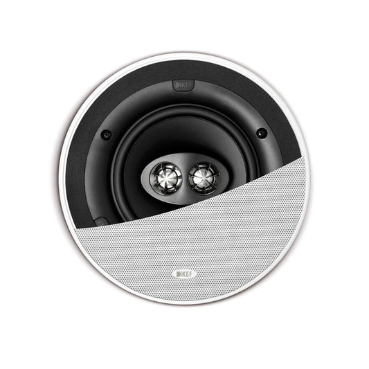 KEF Ci160CRDS Stereo In-Ceiling Speaker - showing half the white grille