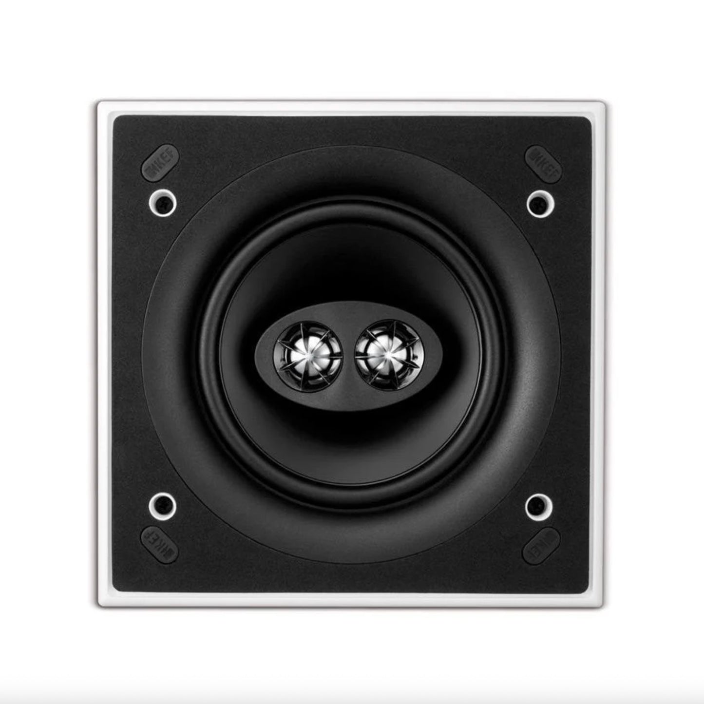 Front view of KEF Ci160CSDS Square Stereo In-Ceiling Speaker with no grille