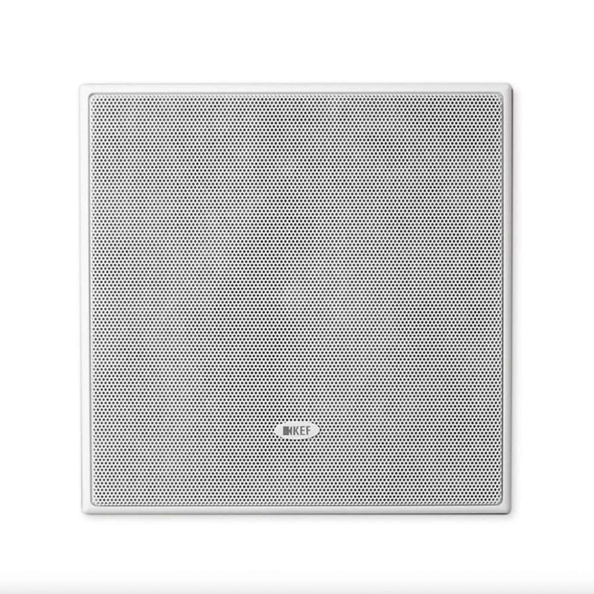 Front view of KEF Ci160CSDS Square Stereo In-Ceiling Speaker with grille on