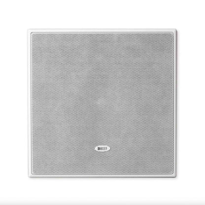 Front view of KEF Ci160CSDS Square Stereo In-Ceiling Speaker with grille on