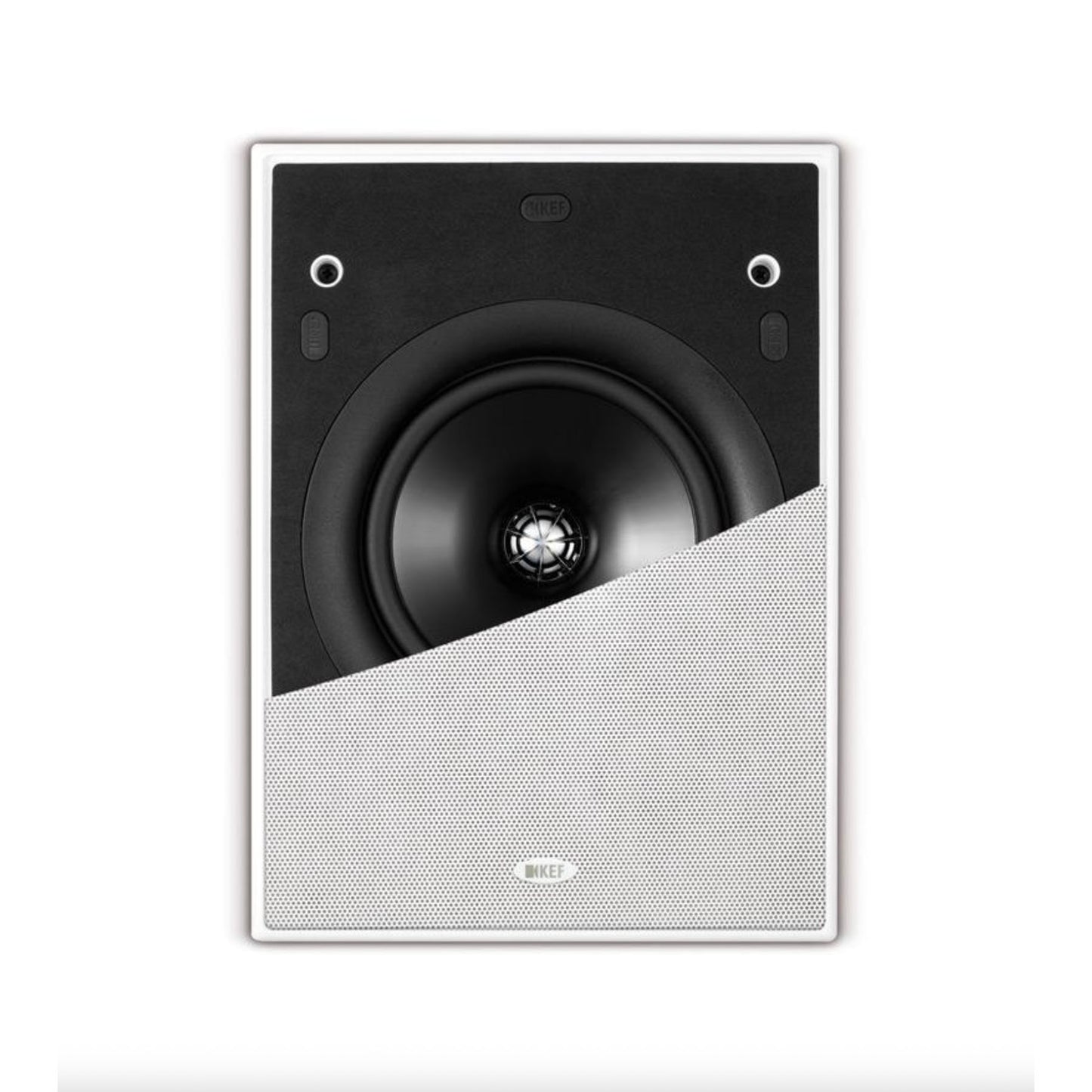 KEF Ci160QL In-Wall Speaker shown with half a grille