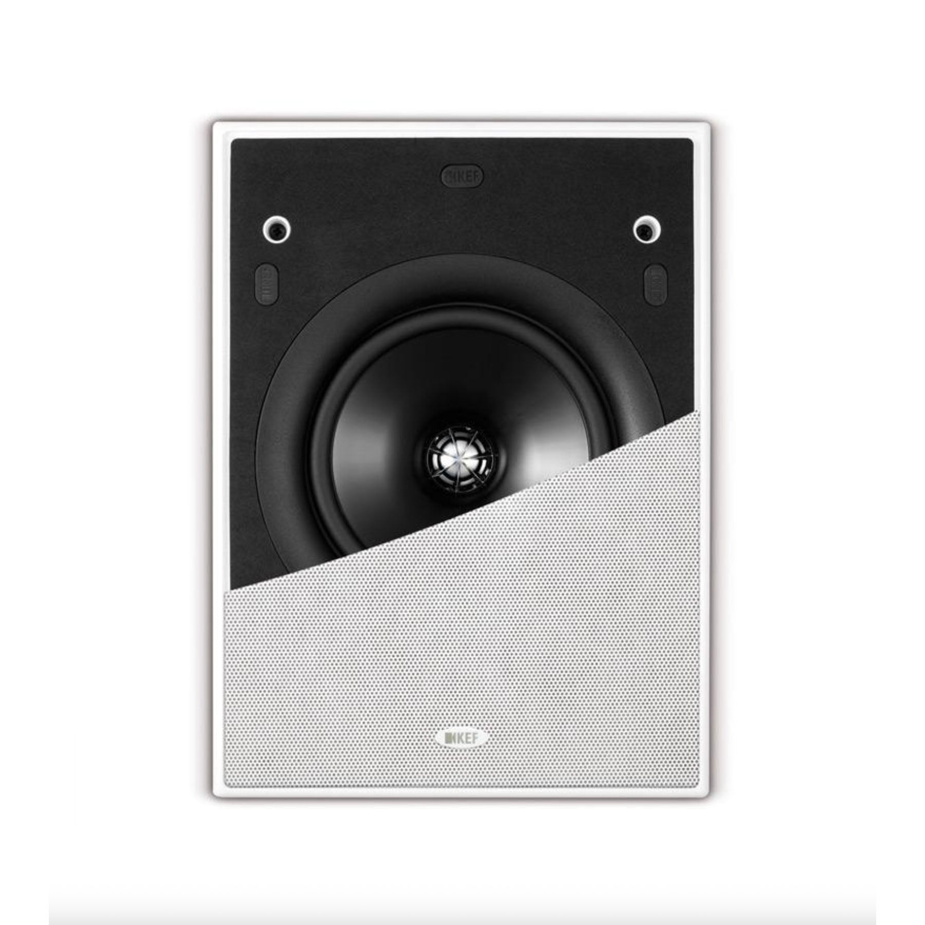 KEF Ci160QL In-Wall Speaker shown with half a grille