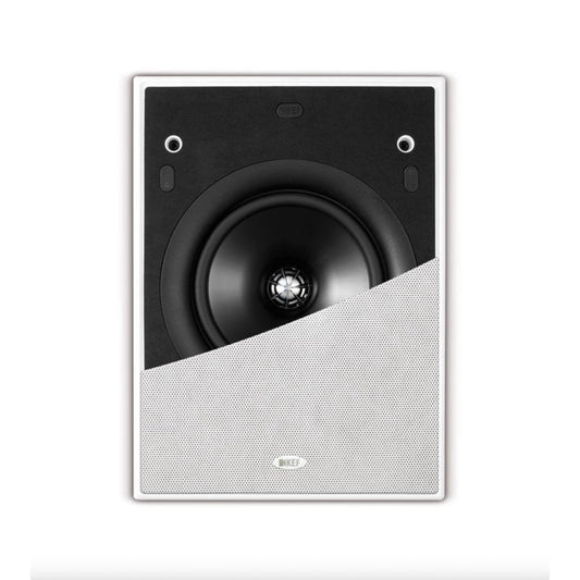 KEF Ci160QL In-Wall Speaker shown with half a grille