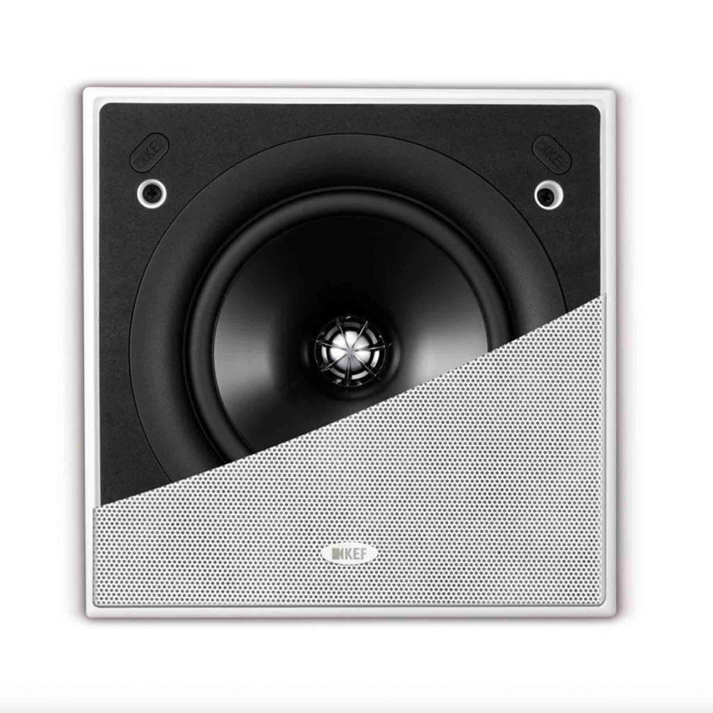 KEF Ci160QS In-Wall Speaker with half a grille showing