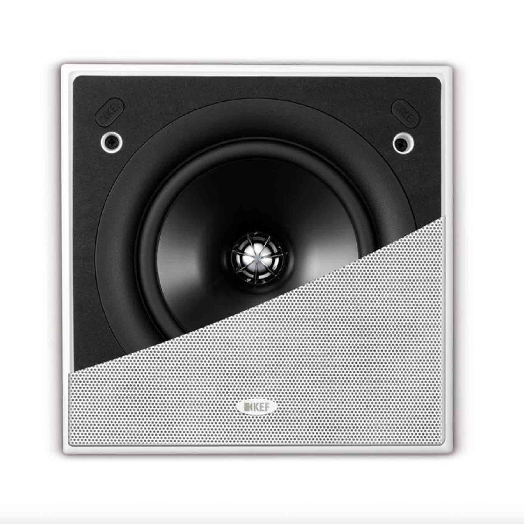 KEF Ci160QS In-Wall Speaker with half a grille showing