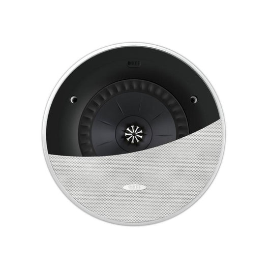 KEF Ci160RR-THX In-Ceiling Speaker showing half the grille