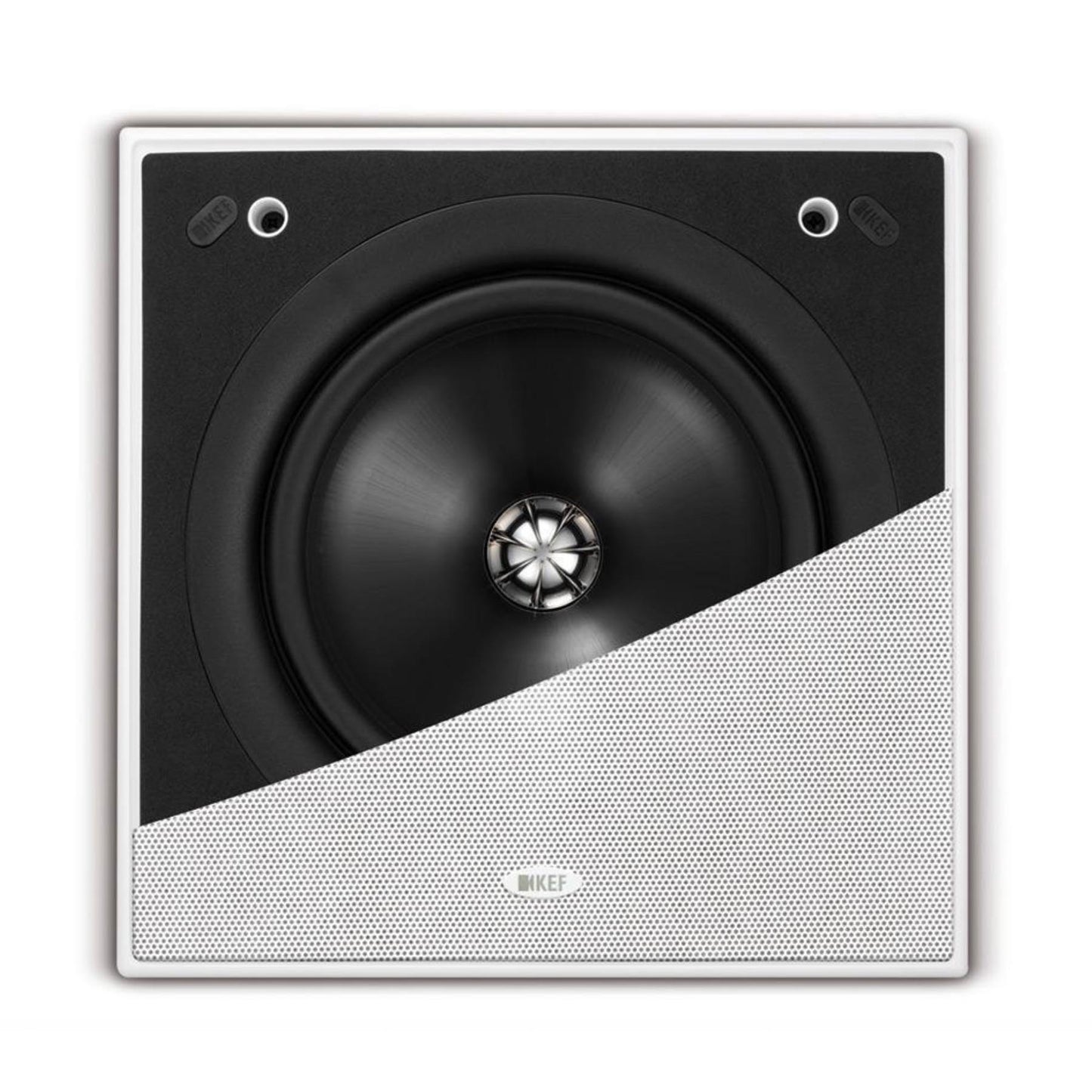KEF Ci200QS In-Wall Speaker showing half a grille