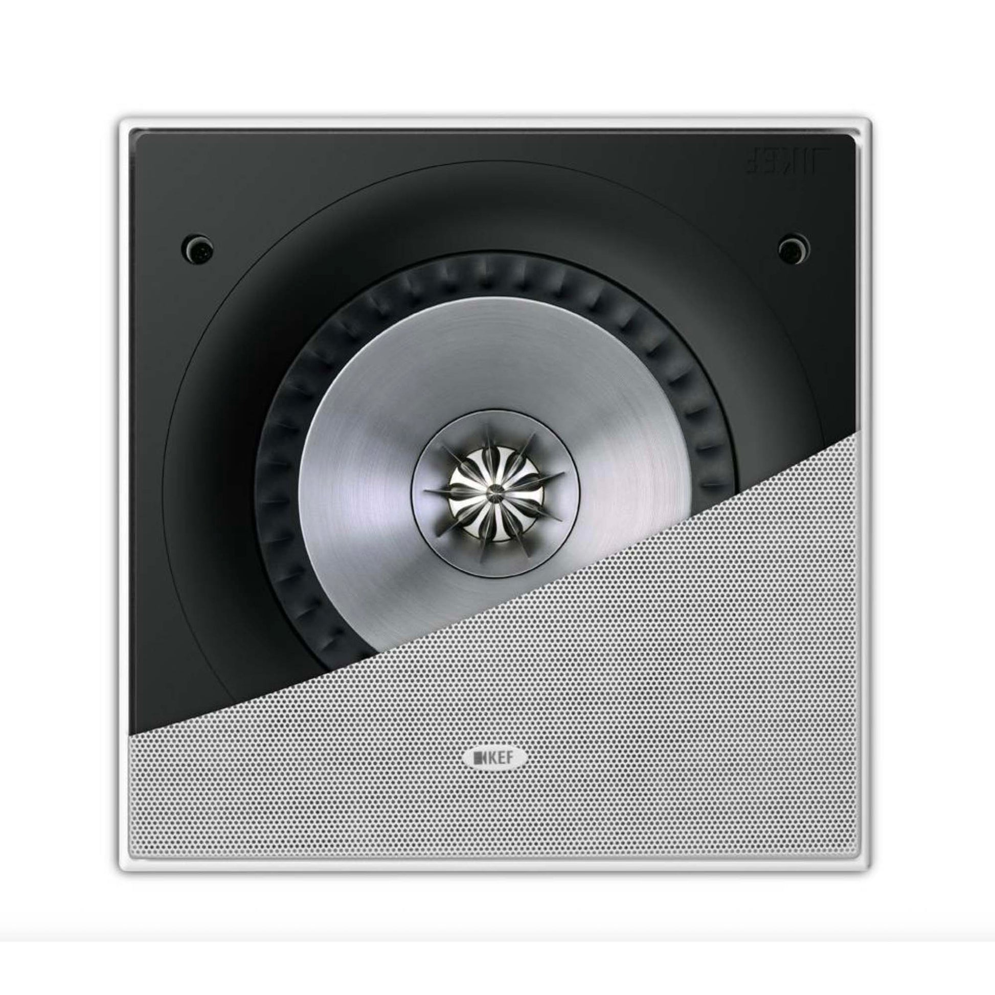 KEF Ci200RS-THX In-Wall Speaker with half a grille showing