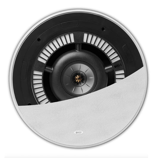 KEF Ci250RRM-THX In-Ceiling Speaker showing half the grille