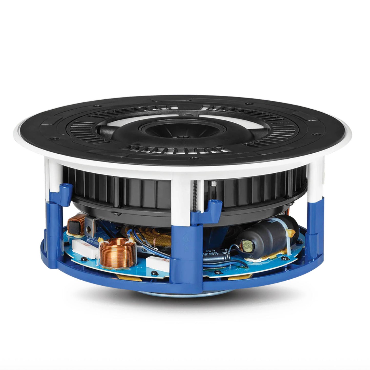KEF Ci250RRM-THX In-Ceiling Speaker laying down on white surface no grille