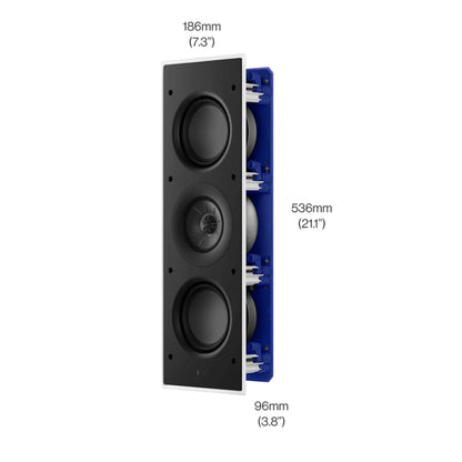 KEF Ci3120QLM-THX In-Wall Speaker with dimensions labeled on a white background