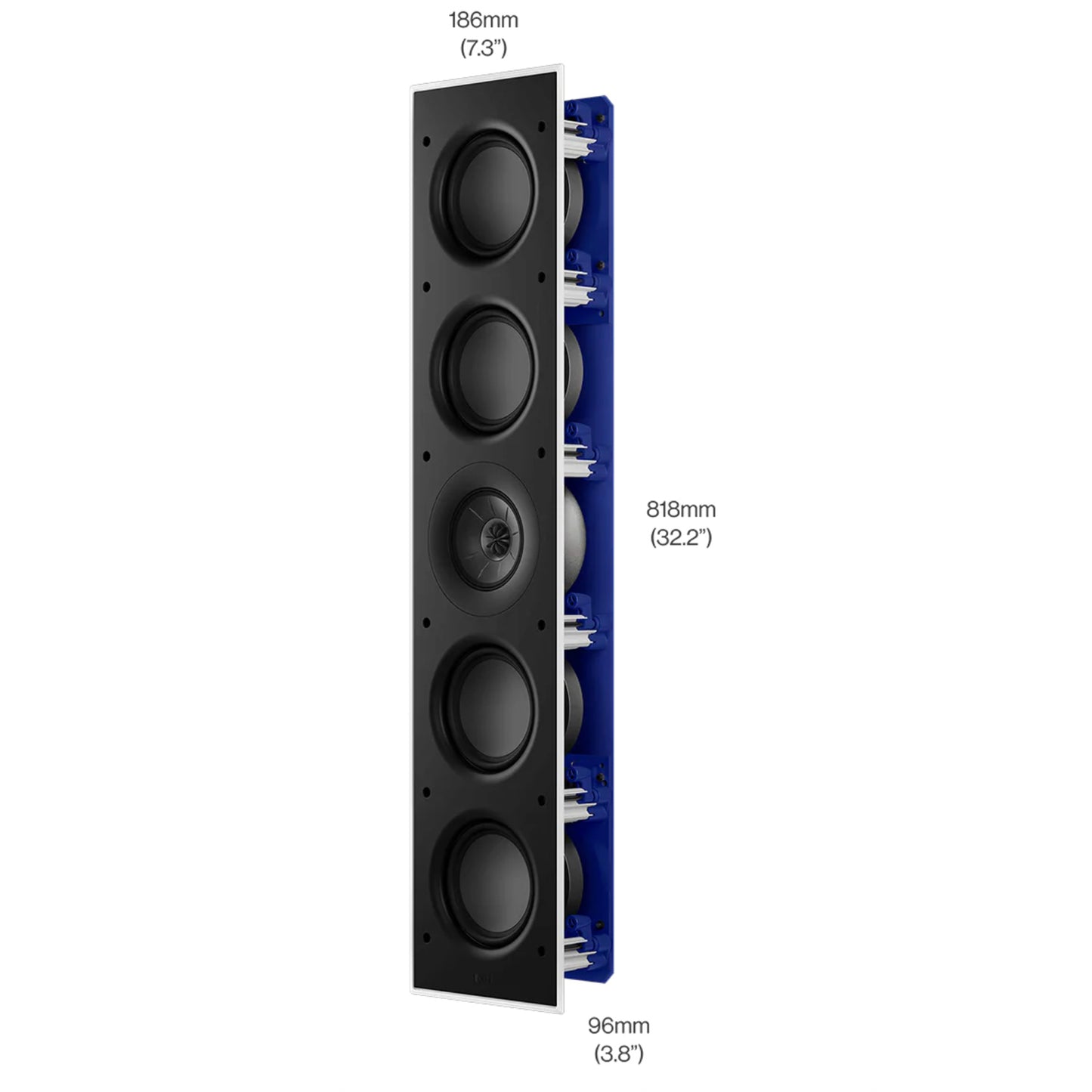 KEF Ci5120QLM-THX In-Wall Speaker with dimensions labeled on a white background