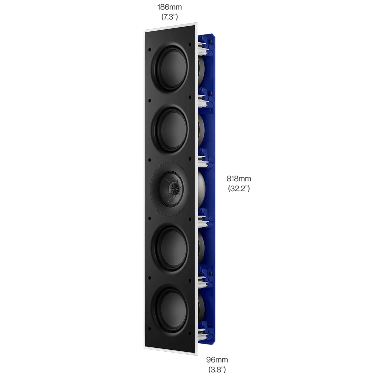 KEF Ci5120QLM-THX In-Wall Speaker with dimensions labeled on a white background