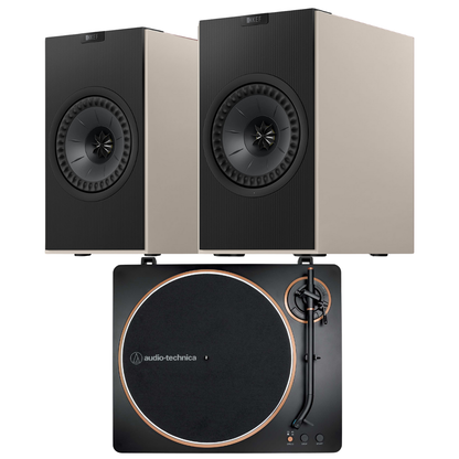 Grey KEF Coda W AT-LP70X Turntable System on white background