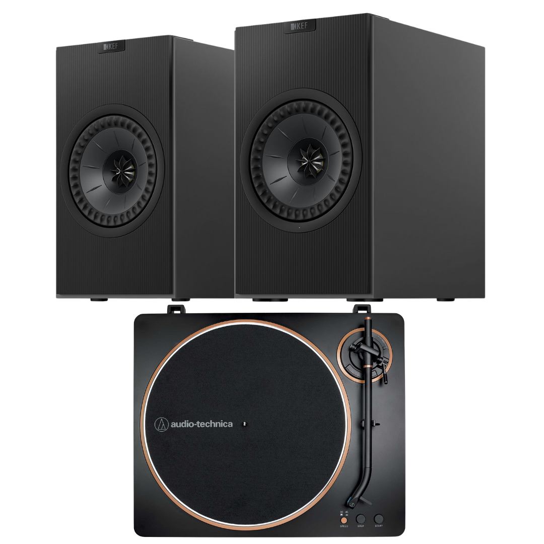 Titanium KEF Coda W AT-LP70X Turntable System on white background