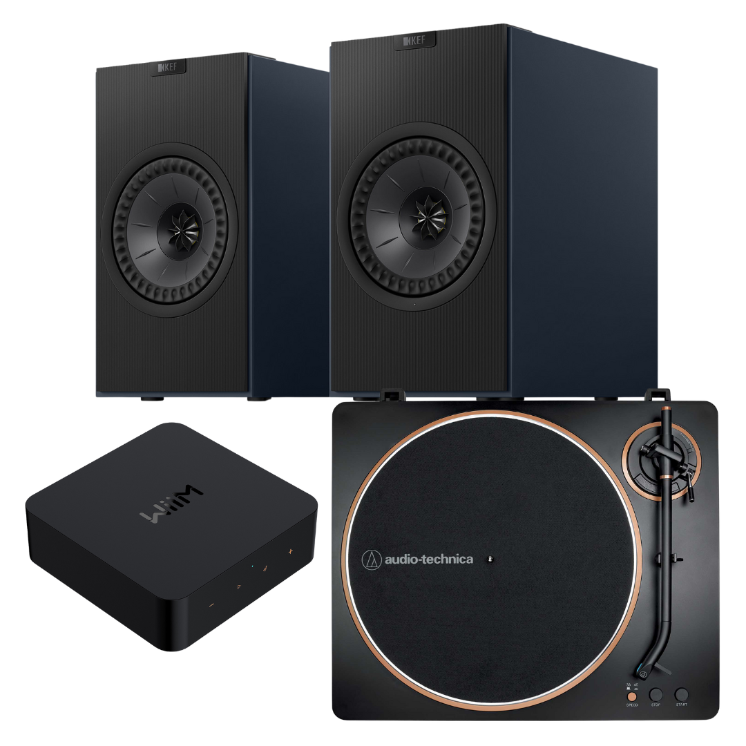 KEF Coda W Turntable Streaming System Blue on white background