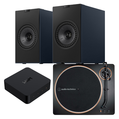 KEF Coda W Turntable Streaming System Blue on white background