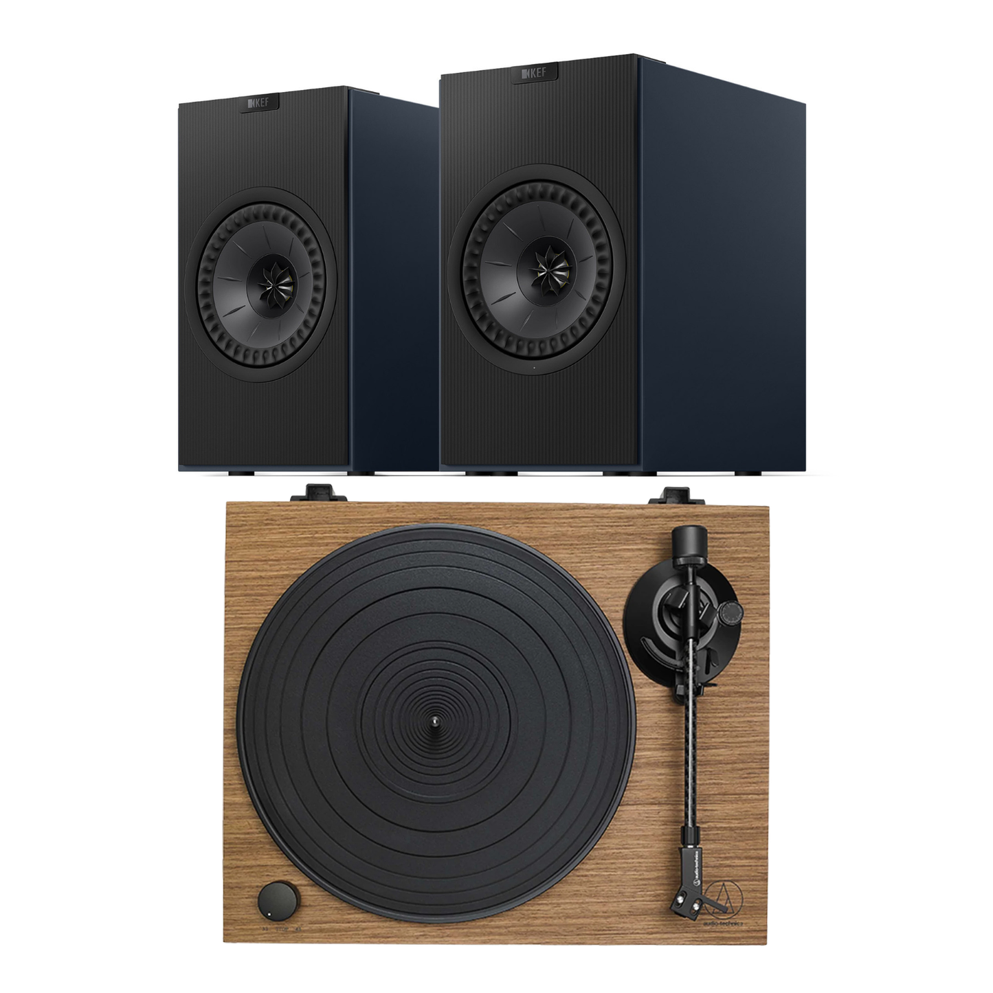 KEF Coda W AT-LPW40WN Turntable System in blue on white background