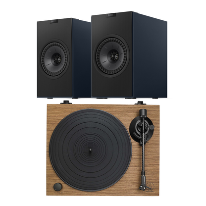 KEF Coda W AT-LPW40WN Turntable System in blue on white background