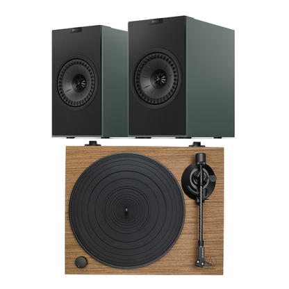 KEF Coda W AT-LPW40WN Turntable System in green on white background
