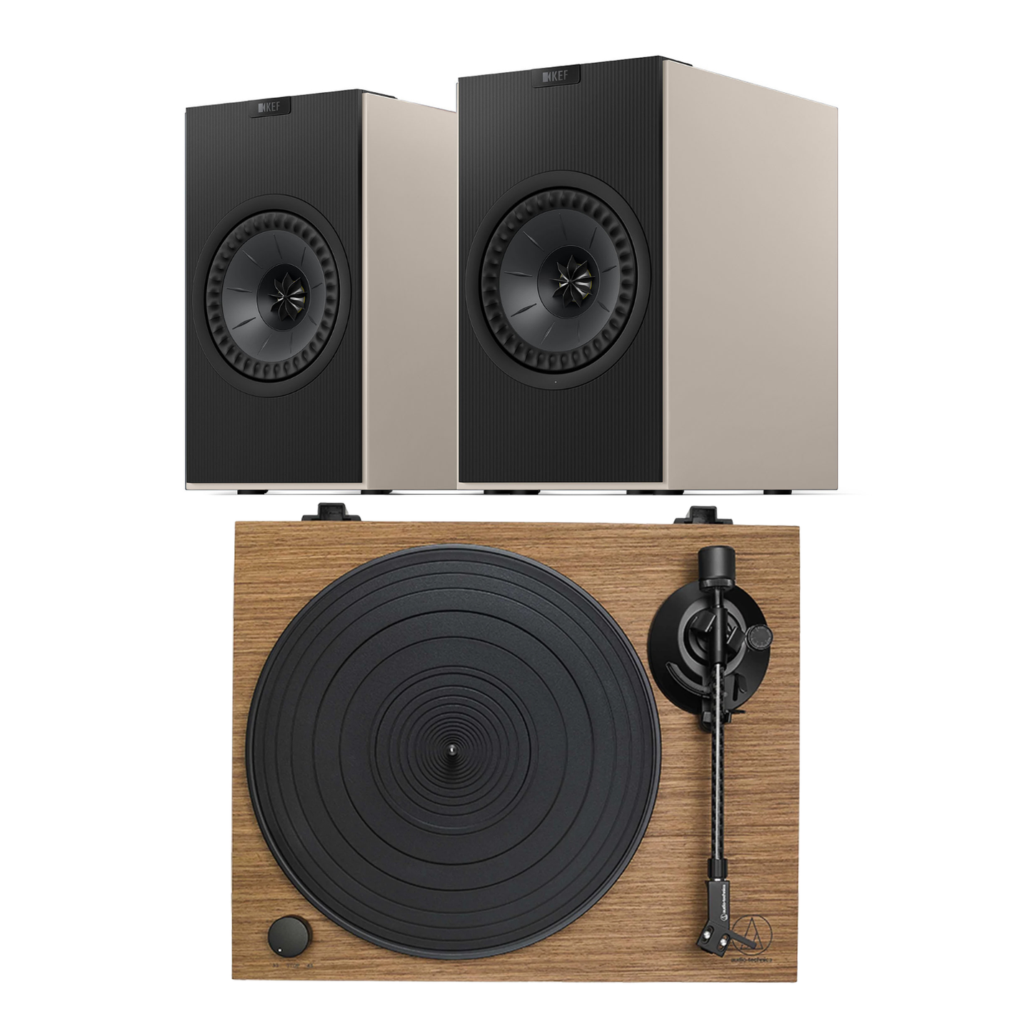 KEF Coda W AT-LPW40WN Turntable System in nickel grey on white background